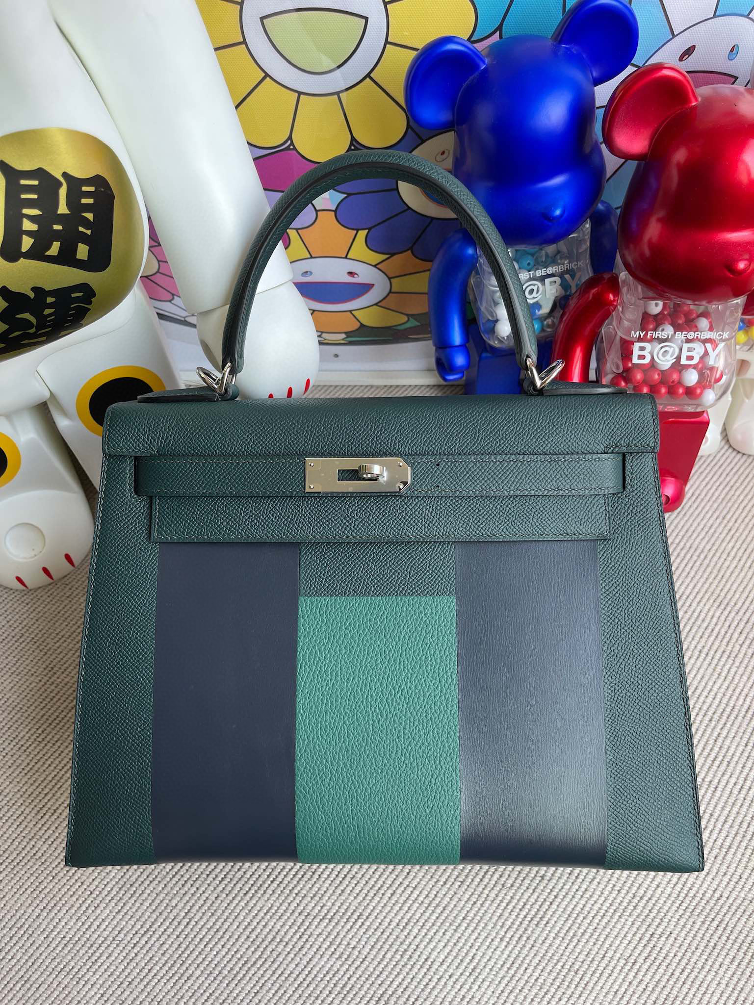 66704 auth HERMES green leather Vert Cypress Togo KELLY 28 TOUCH