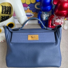 Hermes Kelly Touch 24/24 29CM Bright Blue Crocodile Gold Hardware Handmade